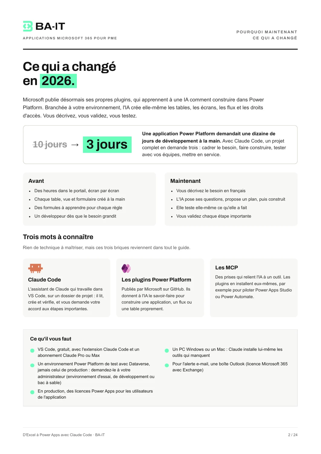 Page 2 du guide : aperçu de la méthode Excel vers Power Apps
