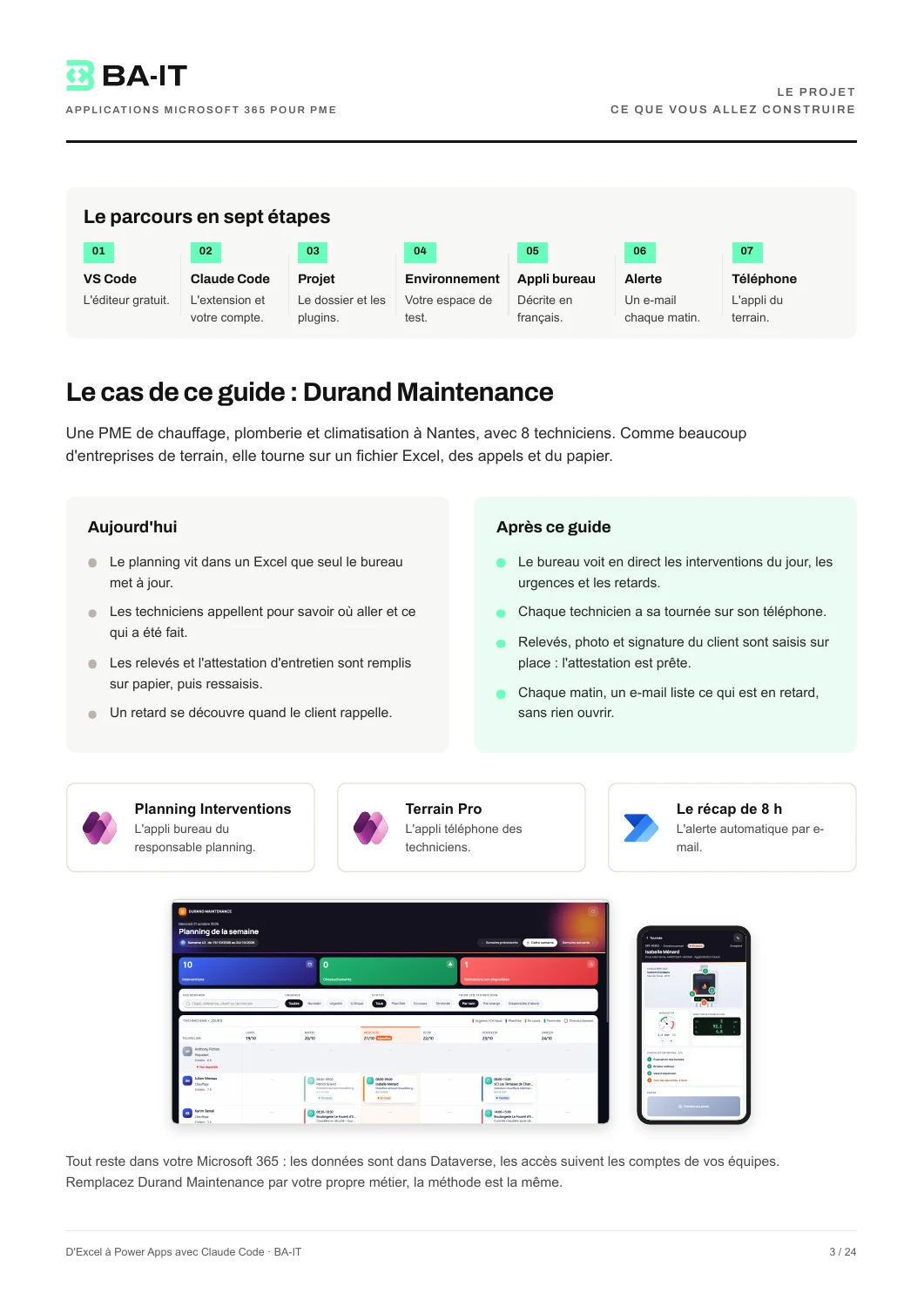 Page 3 du guide : aperçu du parcours avec Claude Code